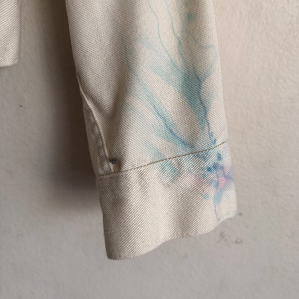 Vintage Lee Riders Hand Painted Denim Jacket White Artsy Boho Watercolor OOAK - Picture 10 of 12